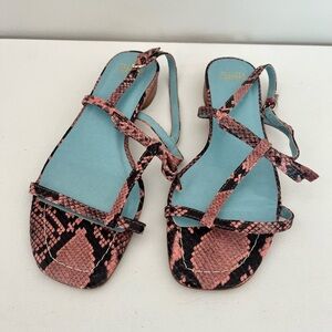 Frances Valentine Pink and Black Snake Print Sandals
